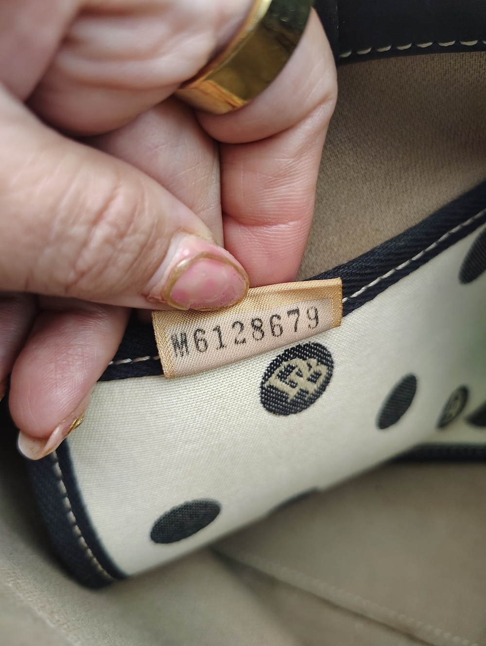 Dooney & Bourke Polka Dot Tote Bag with Tassel Detail - Black and Cream Combo - Picture 14 of 15